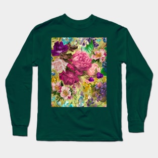 Elegant Vintage floral pattern heaven, shabby chic, plants pattern, botanical illustration, yellow vintage floral Long Sleeve T-Shirt